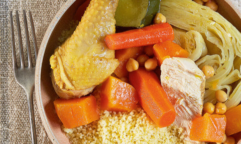 Couscous au poulet, potiron et chou