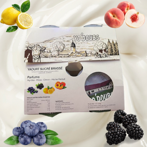 pack yaourt sucré brassé (Myrtille, Mûre, Citron, Pêche melbat)