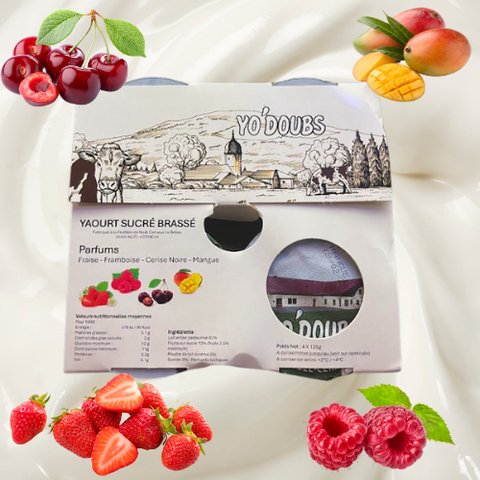 pack yaourt sucré brassé (Fraise, Framboise, Cerise noir, Mangue)
